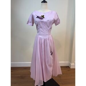 Vtg 50s Dress Womens‎ S Lilac Chiffon Overlay Floral Detail Cocktail party Prom